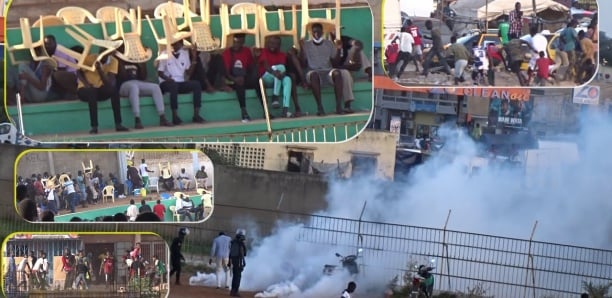 Un agent de sécurité gaze des supporters lors d’un tournoi de foot